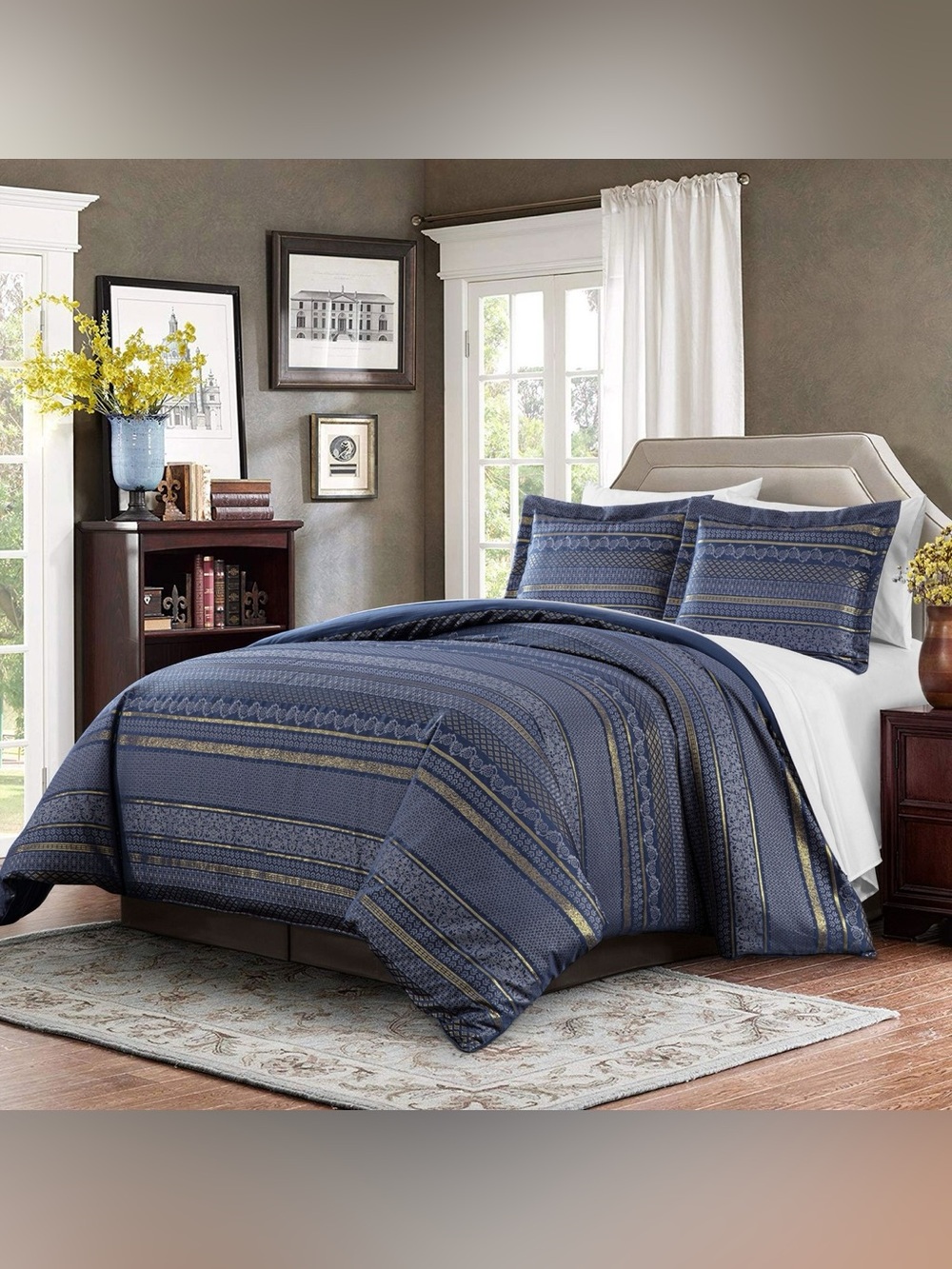Blue Patterned Comforter Set - Home Bedding